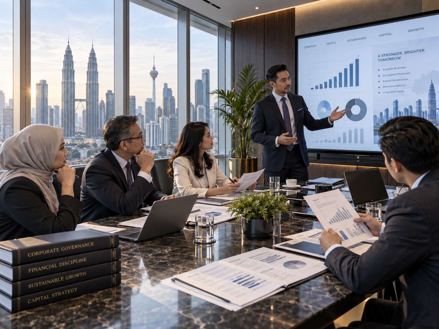 Malaysian business leaders reviewing investor readiness, financial strategy, governance and growth plans before raising capital